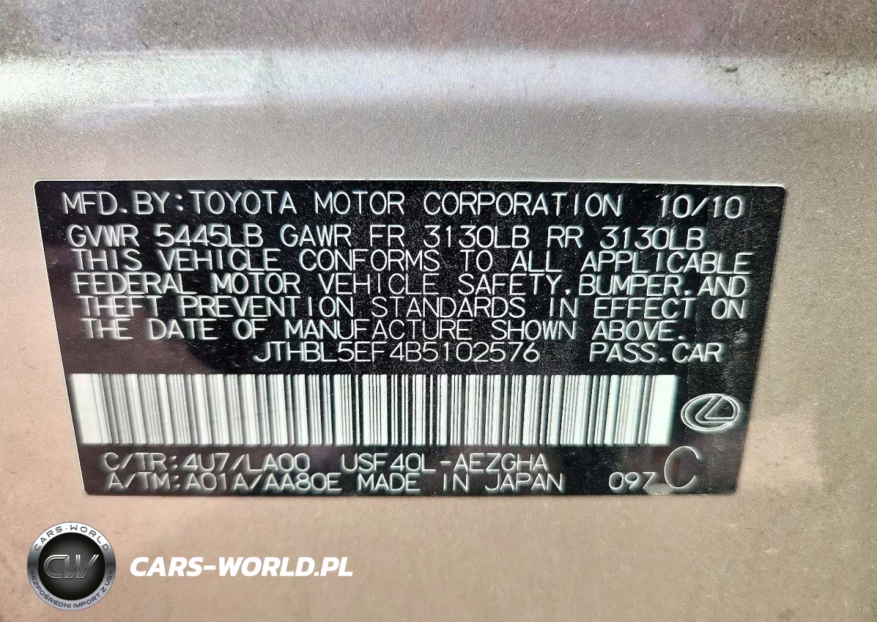 2011 Lexus Ls 460 VIN:JTHBL5EF4B5102576 - 12