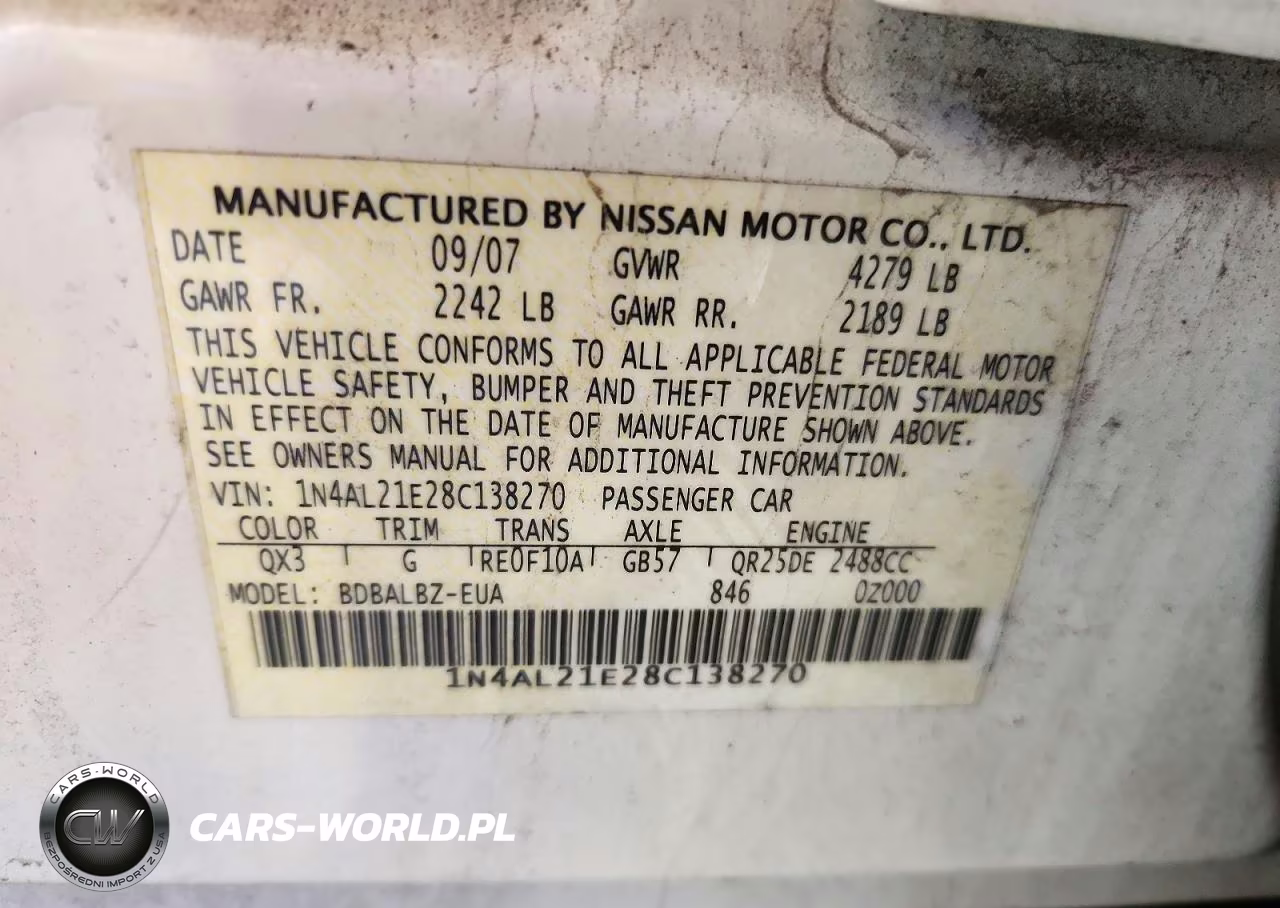 2008 Nissan Altima 2.5 VIN:1N4AL21E28C138270 - 12