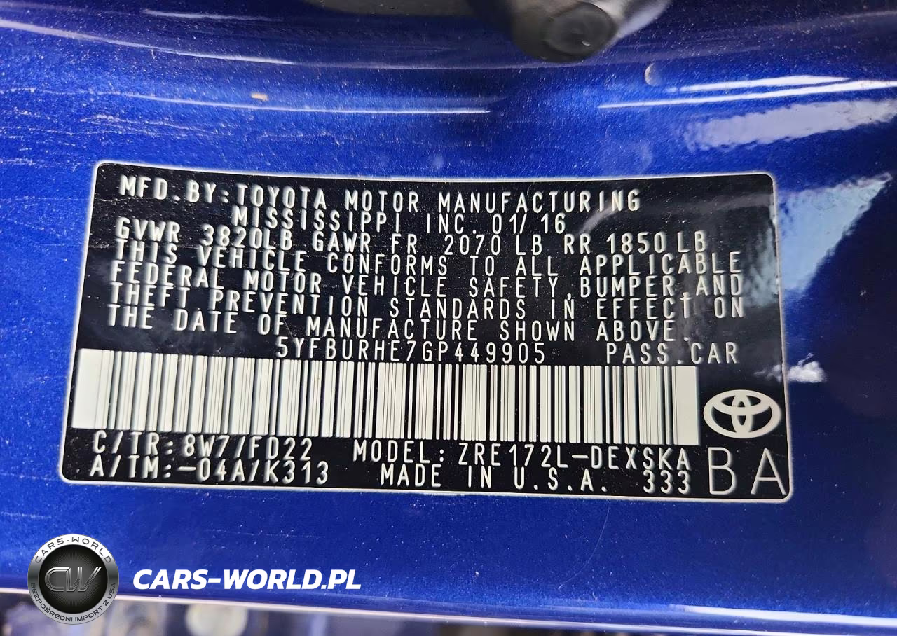 2016 Toyota Corolla S Plus VIN:5YFBURHE7GP449905 - 12