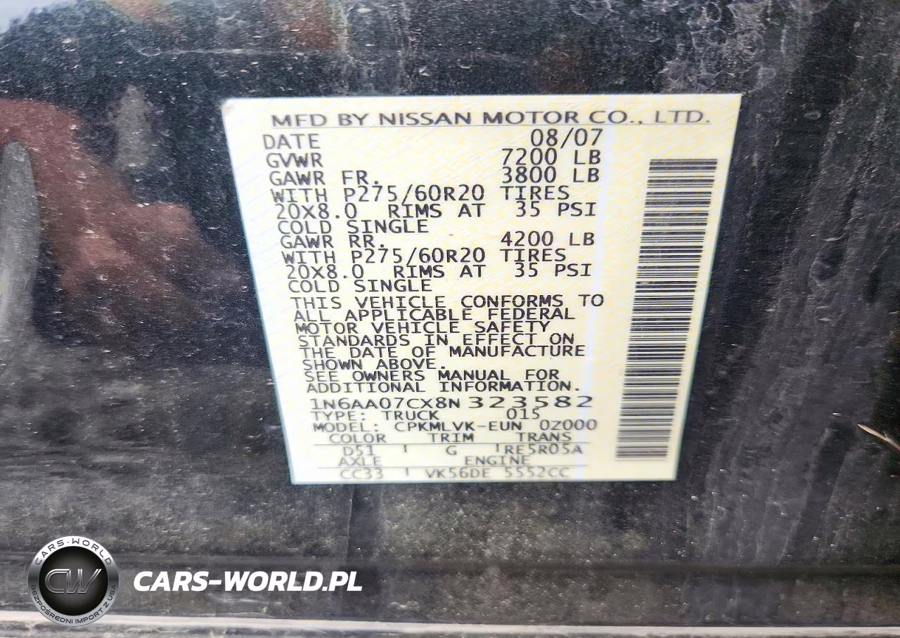 2008 Nissan Titan Xe VIN:1N6AA07CX8N323582 - 12