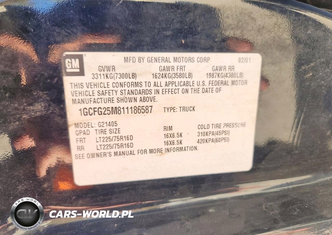2001 Chevrolet Express 2500 Delivery Van VIN:1GCFG25M811186587 - 14