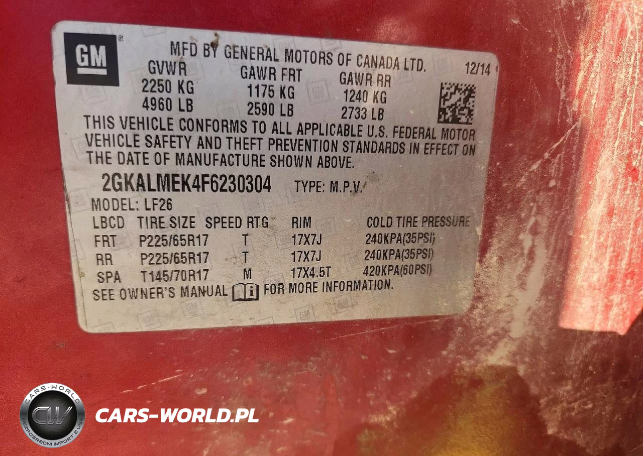 2015 GMC Terrain Sle VIN:2GKALMEK4F6230304 - 12