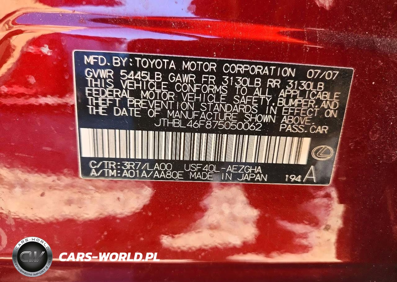 2007 Lexus Ls 460 VIN:JTHBL46F875050062 - 12