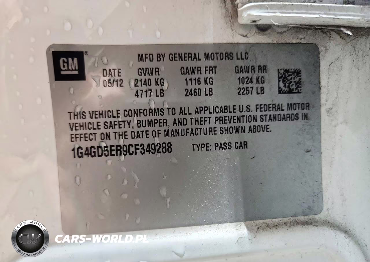 2012 Buick Lacrosse Premium VIN:1G4GD5ER9CF349288 - 12