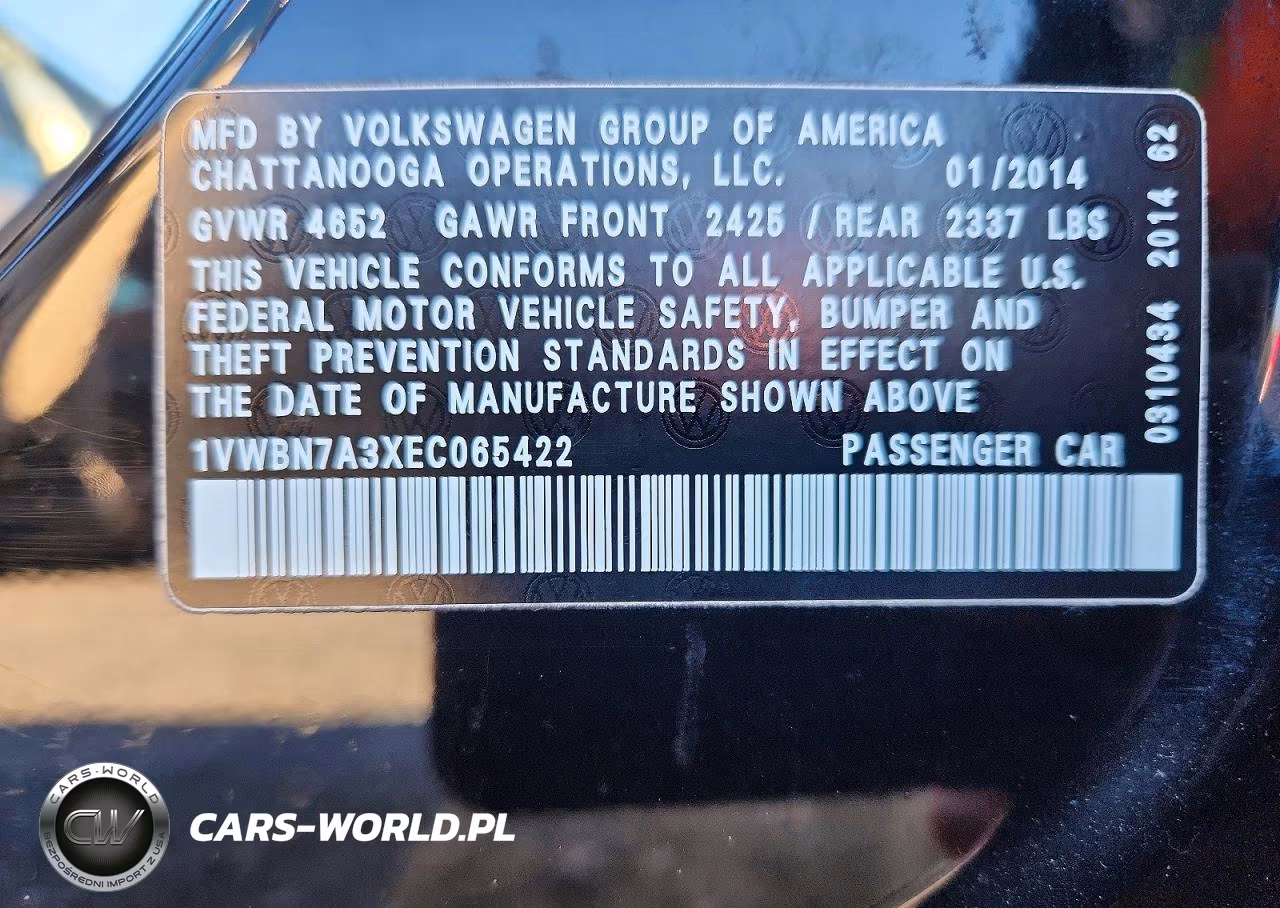 2014 Volkswagen Passat Se VIN:1VWBN7A3XEC065422 - 12