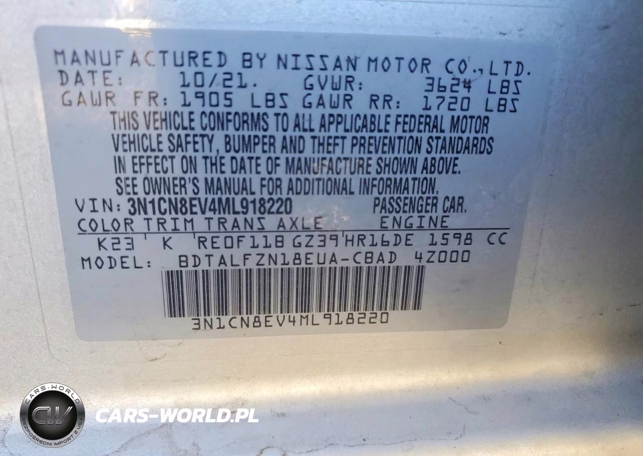 2021 Nissan Versa Sv VIN:3N1CN8EV4ML918220 - 12