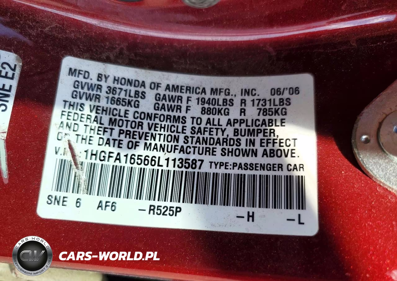 2006 Honda Civic Lx VIN:1HGFA16566L113587 - 12