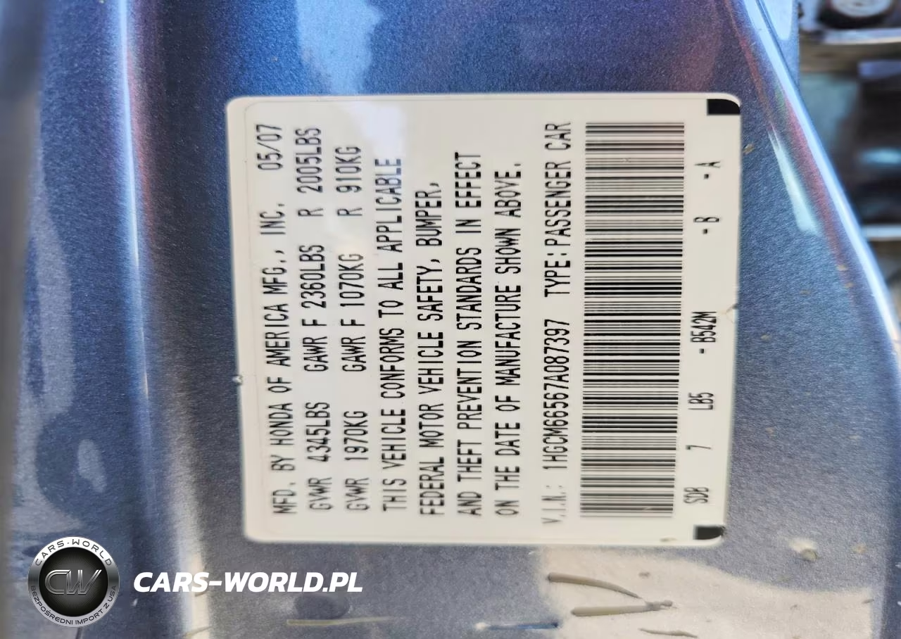 2007 Honda Accord Ex VIN:1HGCM66567A087397 - 12