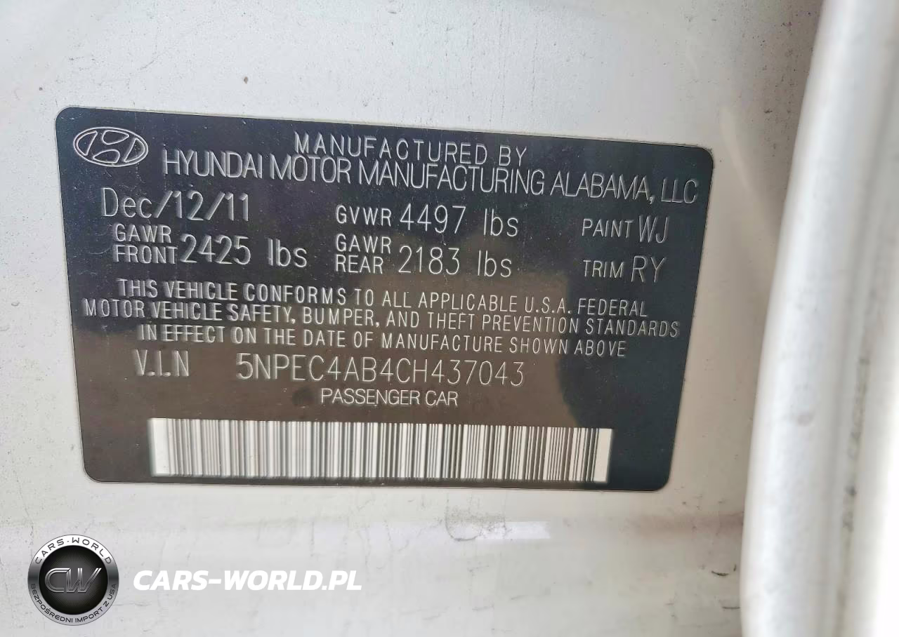 2012 Hyundai Sonata Se VIN:5NPEC4AB4CH437043 - 13