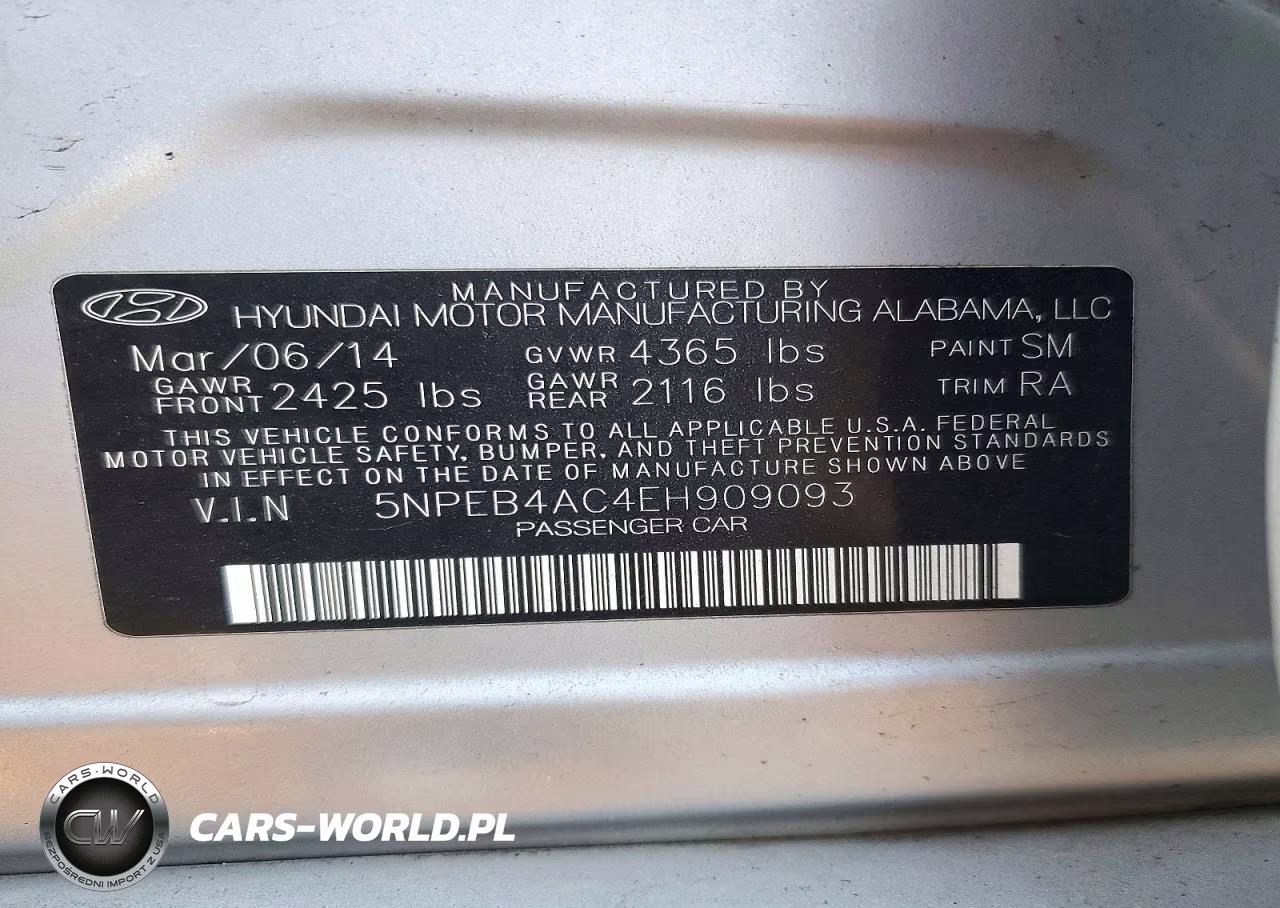 2014 Hyundai Sonata Gls VIN:5NPEB4AC4EH909093 - 13