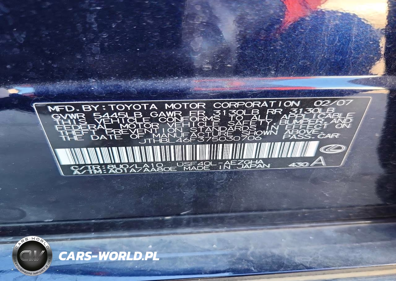 2007 Lexus Ls 460 VIN:JTHBL46F375030706 - 12