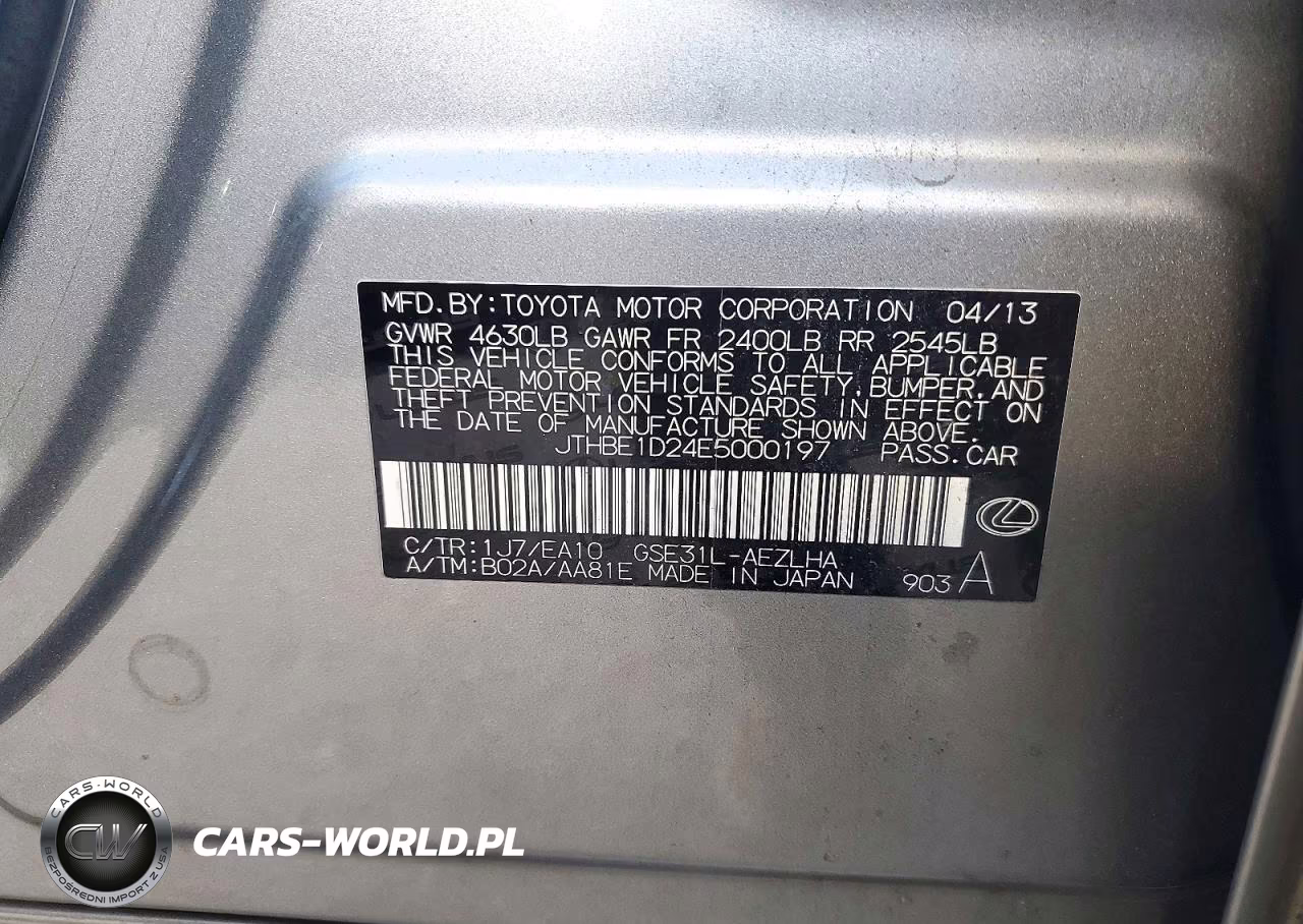 2014 Lexus Is 350 VIN:JTHBE1D24E5000197 - 12