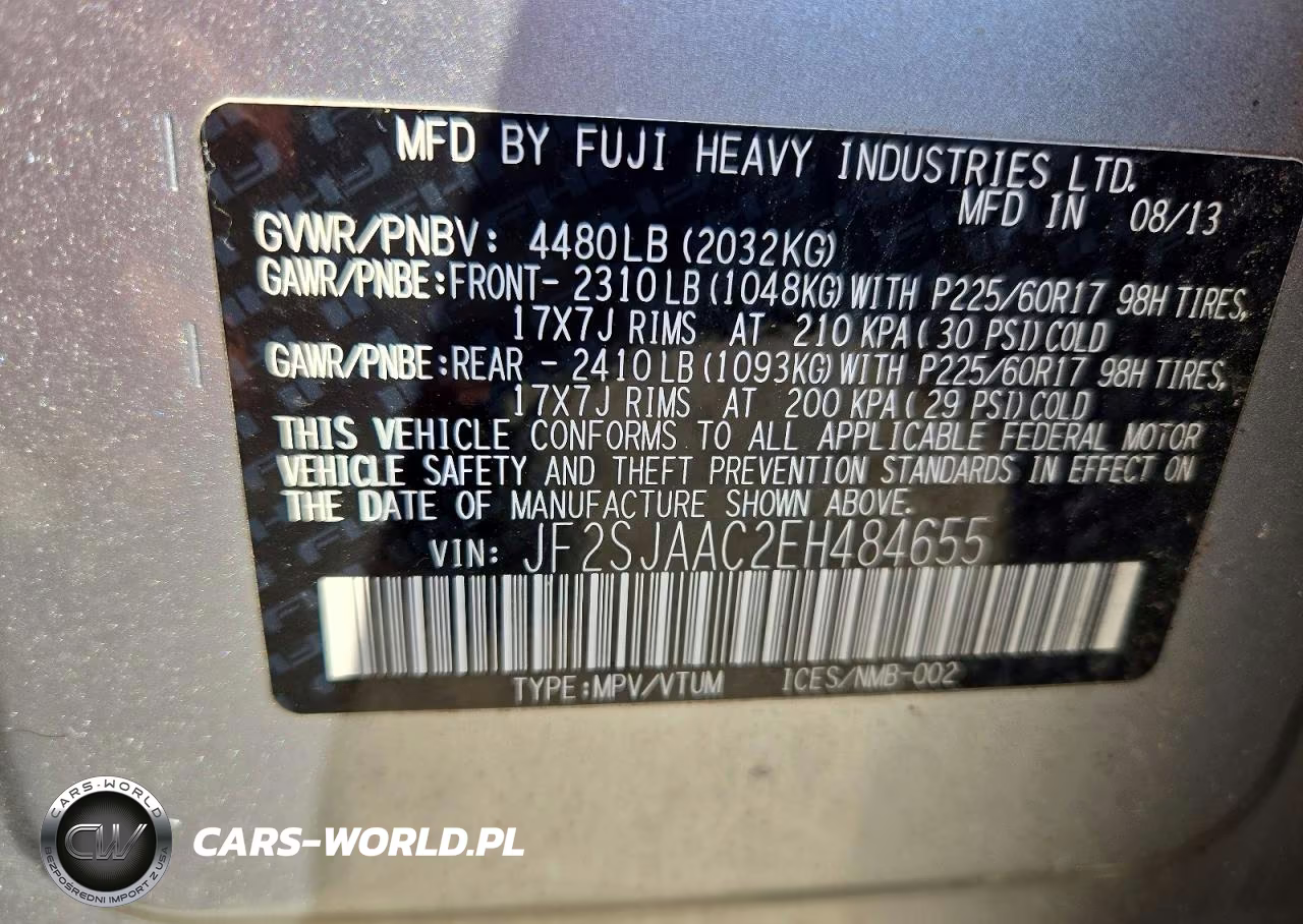 2014 Subaru Forester 2.5I VIN:JF2SJAAC2EH484655 - 12