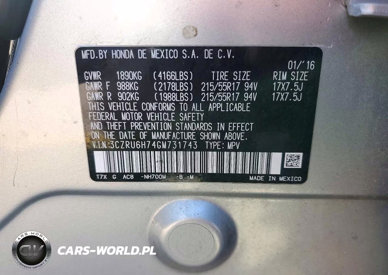 2016 Honda Hr-V Ex-L VIN:3CZRU6H74GM731743 - 14