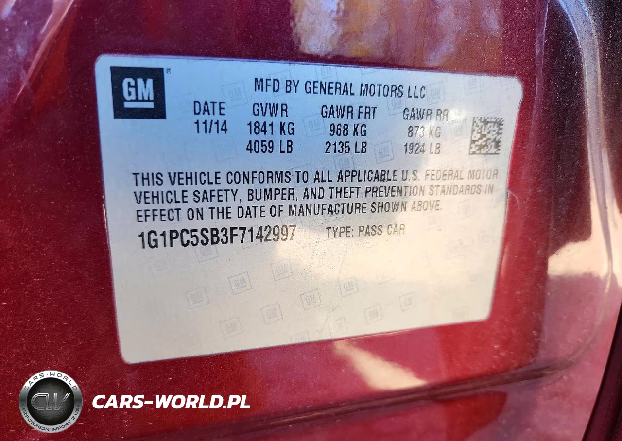 2015 Chevrolet Cruze Lt VIN:1G1PC5SB3F7142997 - 12