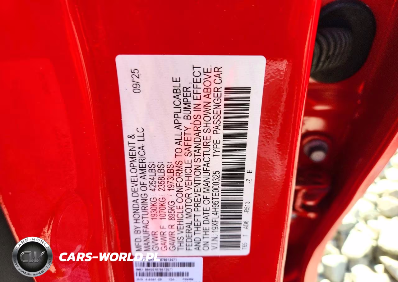 2026 Honda Civic Sport Touring VIN:19XFL4H95TE000325 - 12