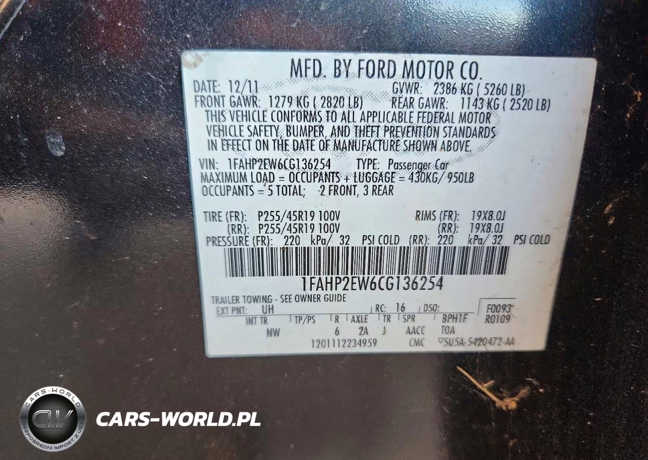 2012 Ford Taurus Sel VIN:1FAHP2EW6CG136254 - 12