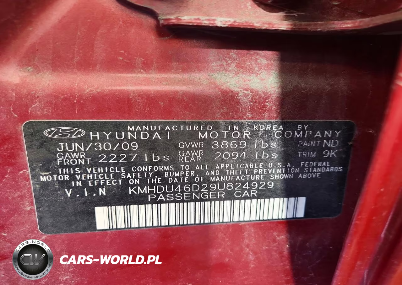 2009 Hyundai Elantra Gls VIN:KMHDU46D29U824929 - 12