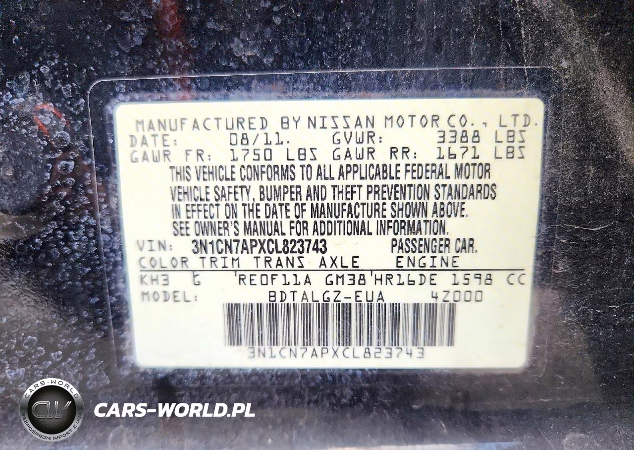 2012 Nissan Versa 1.6 S VIN:3N1CN7APXCL823743 - 12