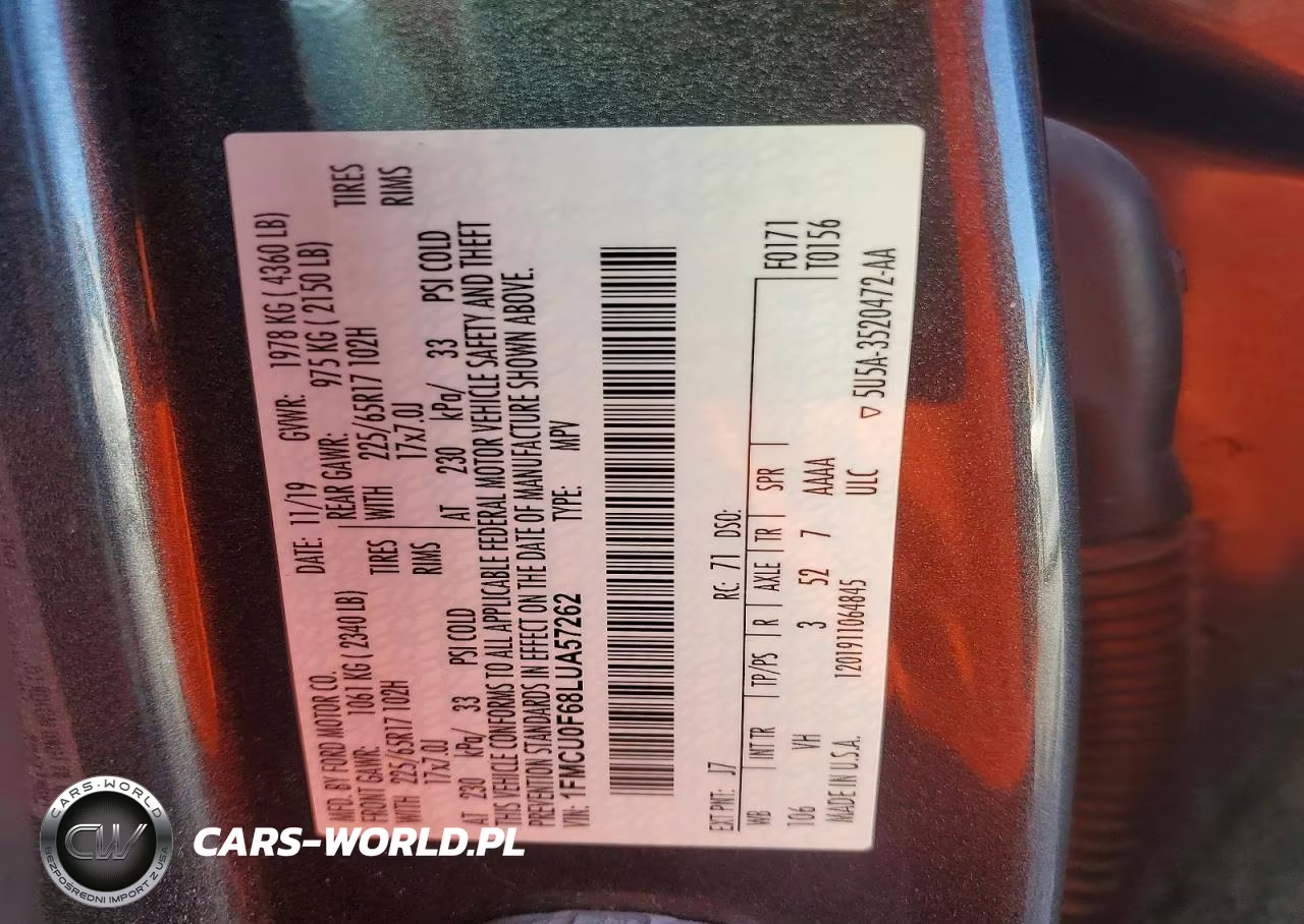 2020 Ford Escape S VIN:1FMCU0F68LUA57262 - 13