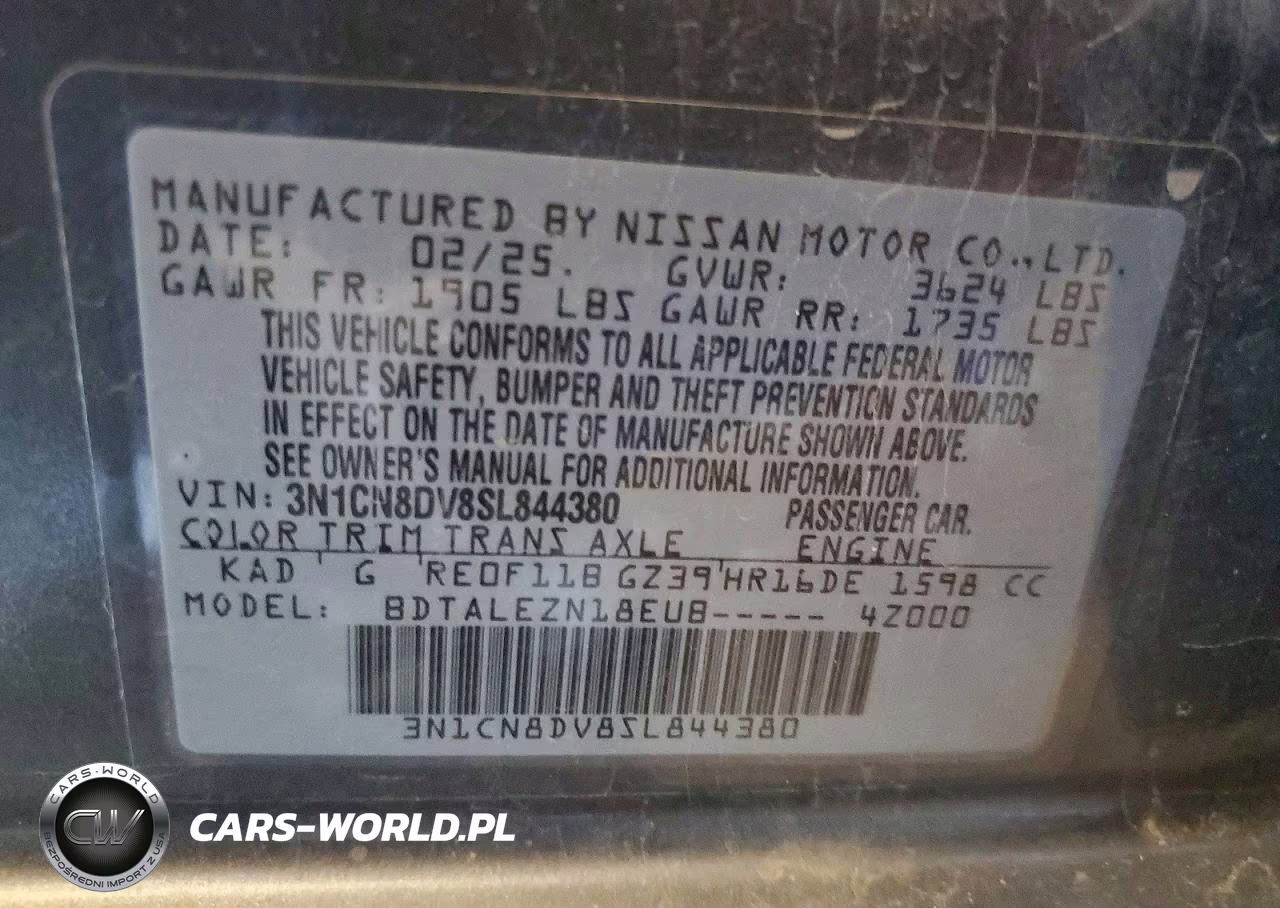 2025 Nissan Versa S VIN:3N1CN8DV8SL844380 - 13