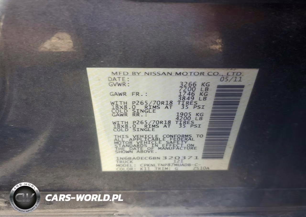 2011 Nissan Titan Sv VIN:1N6BA0EC6BN320371 - 12
