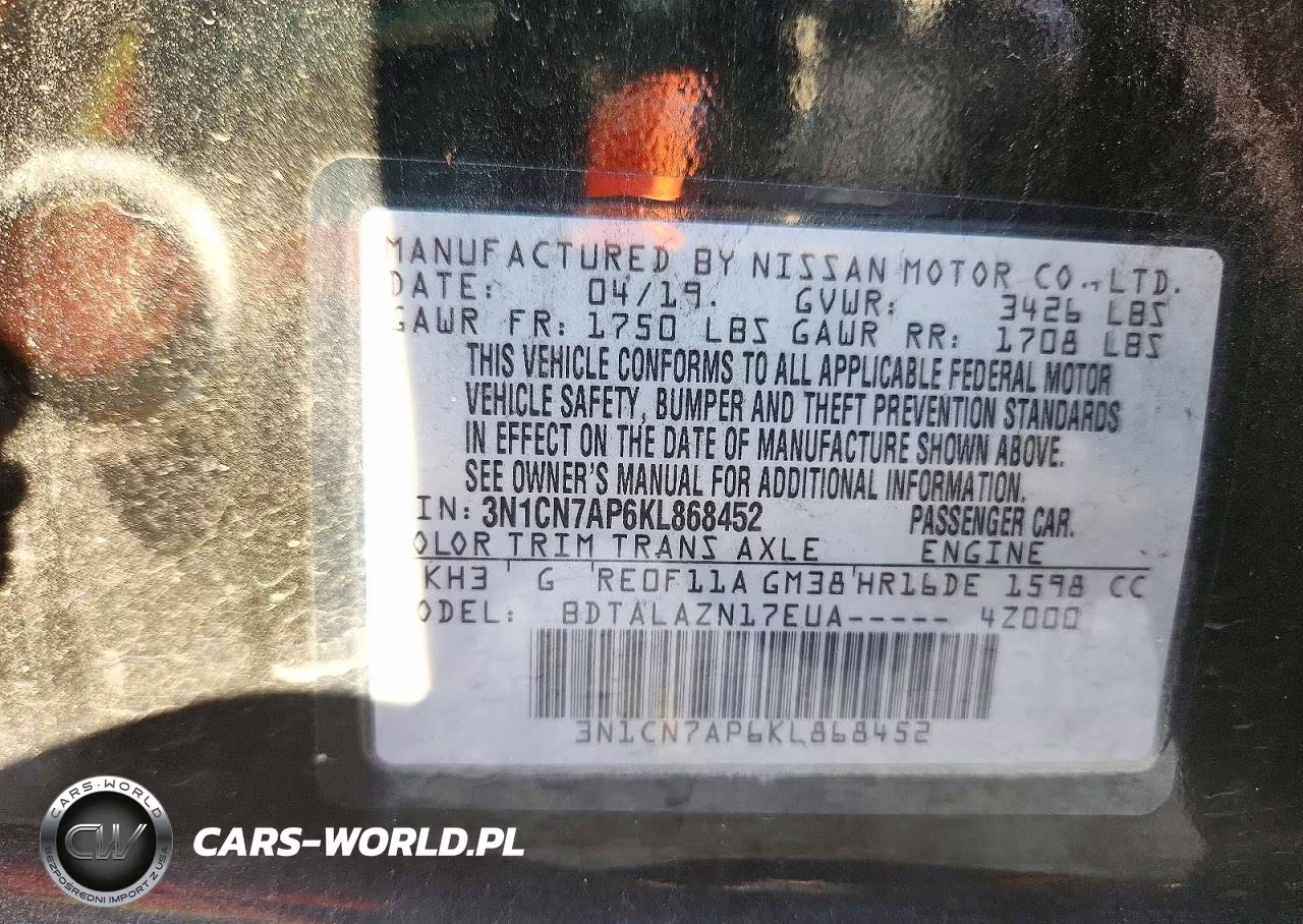 2019 Nissan Versa VIN:3N1CN7AP6KL868452 - 12