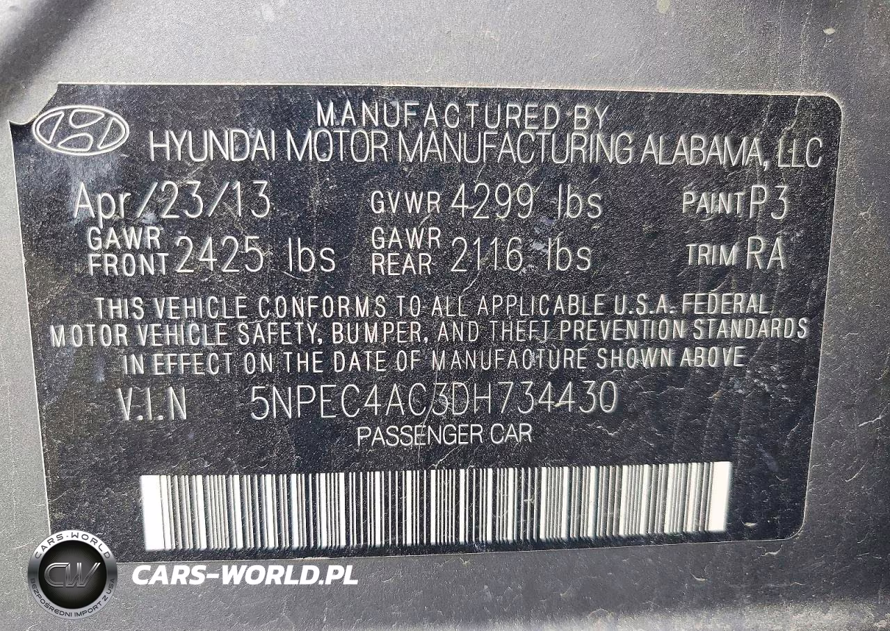 2013 Hyundai Sonata Se VIN:5NPEC4AC3DH734430 - 12