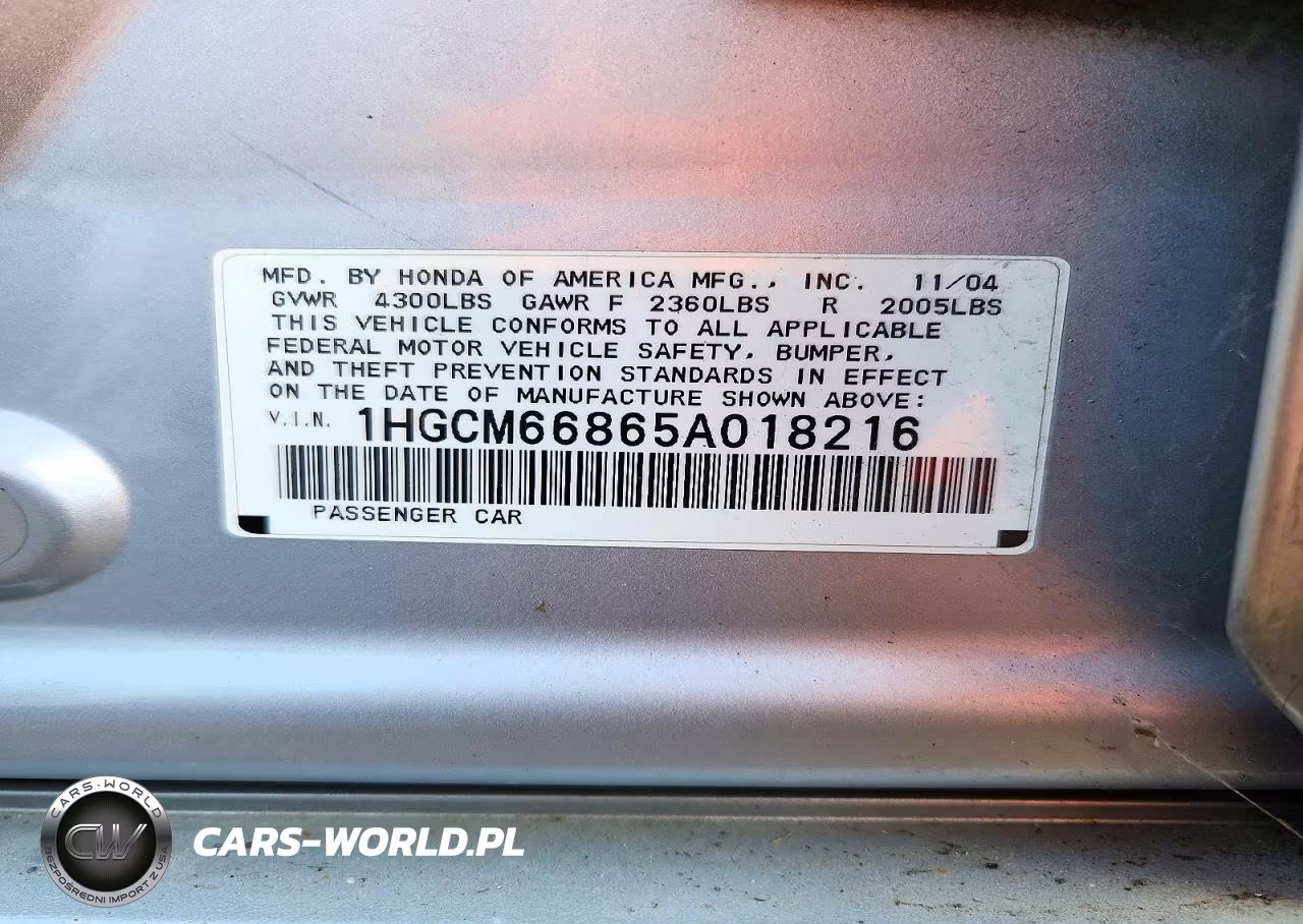 2005 Honda Accord Ex VIN:1HGCM66865A018216 - 12