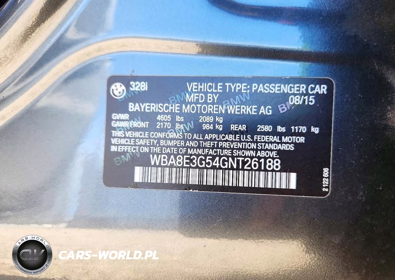 2016 BMW 328 Xi Sulev VIN:WBA8E3G54GNT26188 - 12