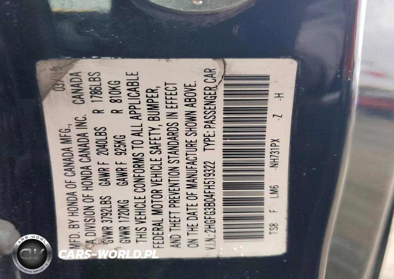 2015 Honda Civic Exl VIN:2HGFG3B04FH519322 - 12