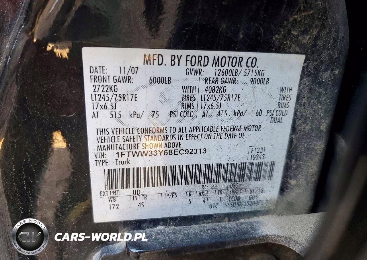 2008 Ford F350 Super Duty VIN:1FTWW33Y68EC92313 - 12