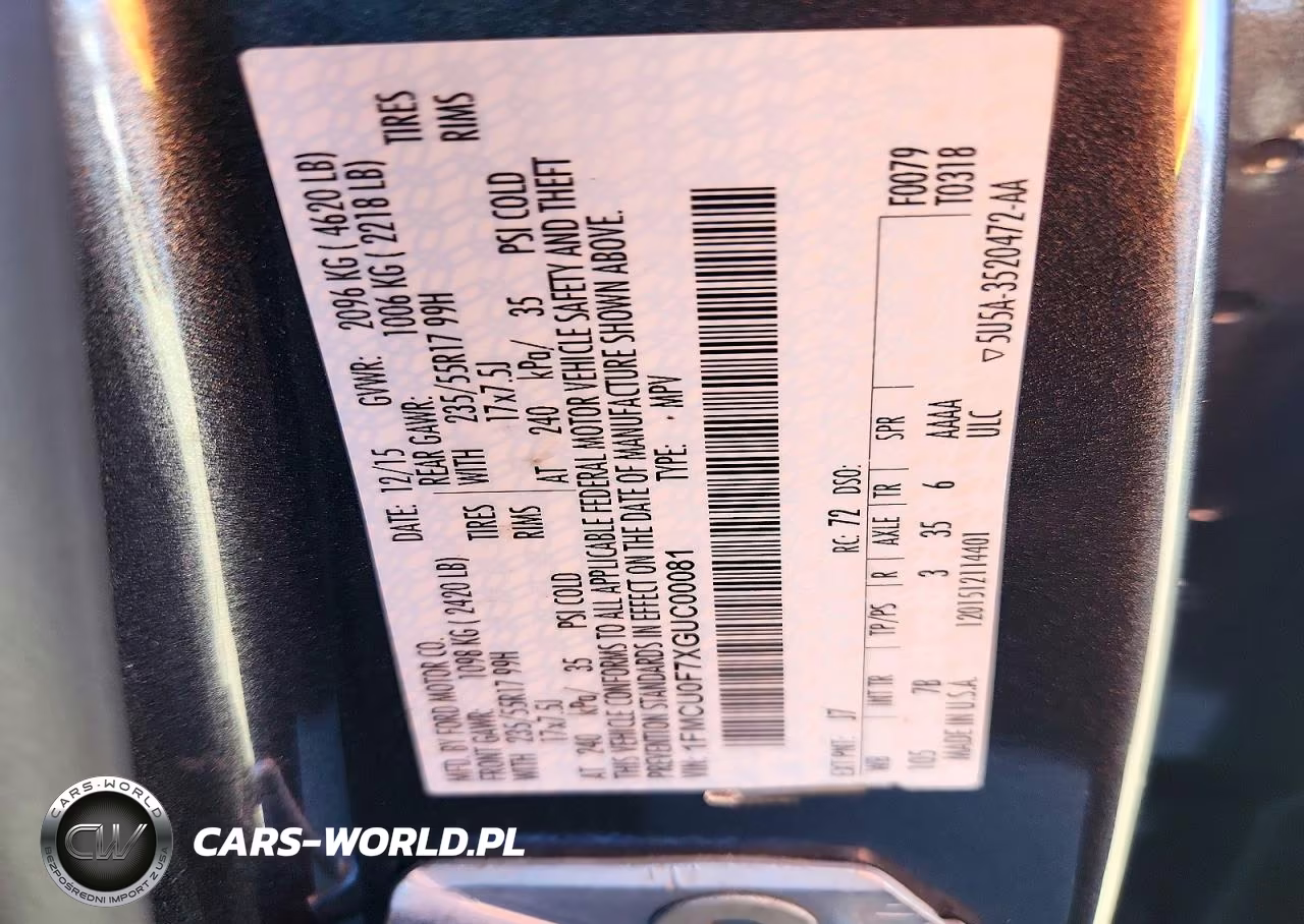 2016 Ford Escape S VIN:1FMCU0F7XGUC00081 - 13