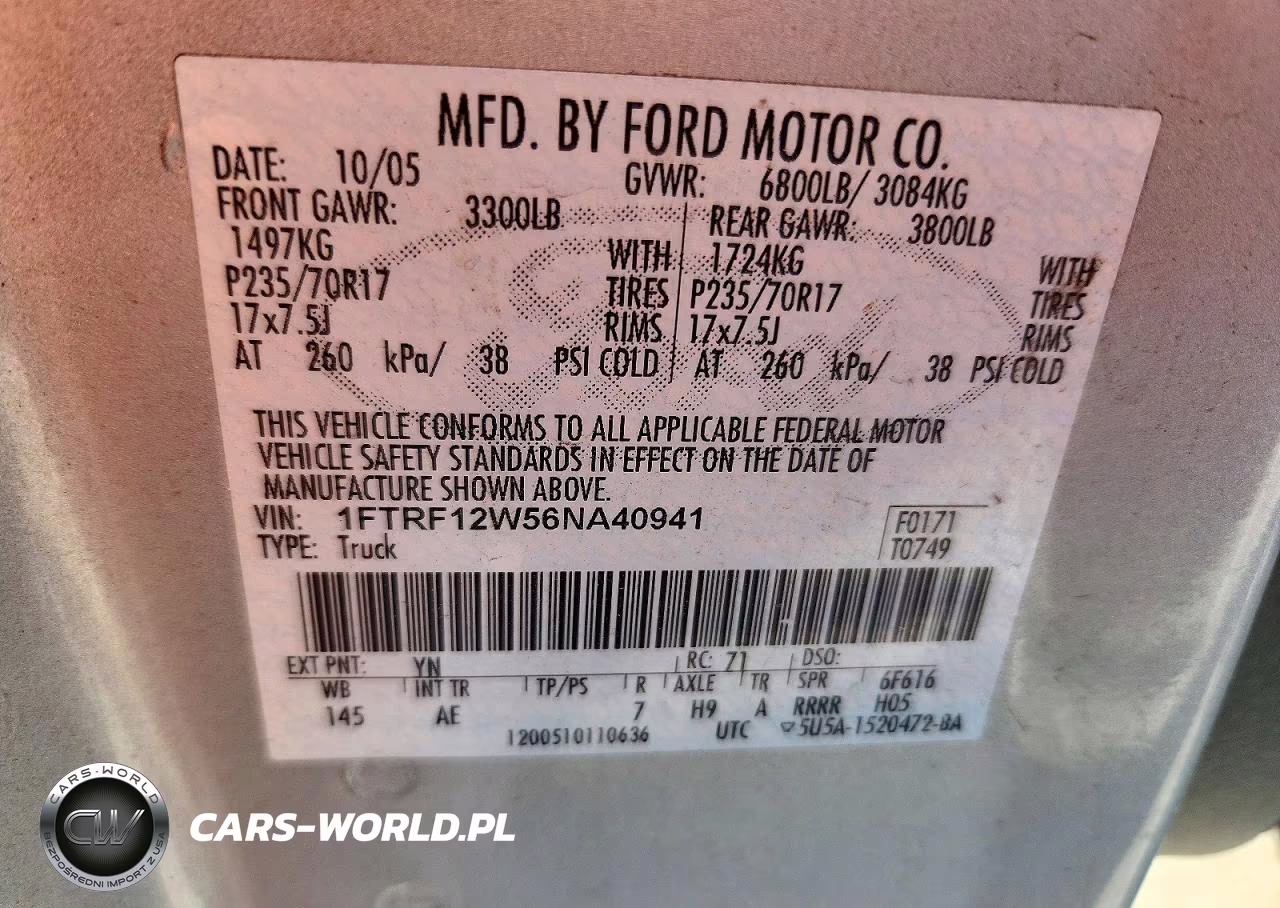 2006 Ford F150 VIN:1FTRF12W56NA40941 - 12