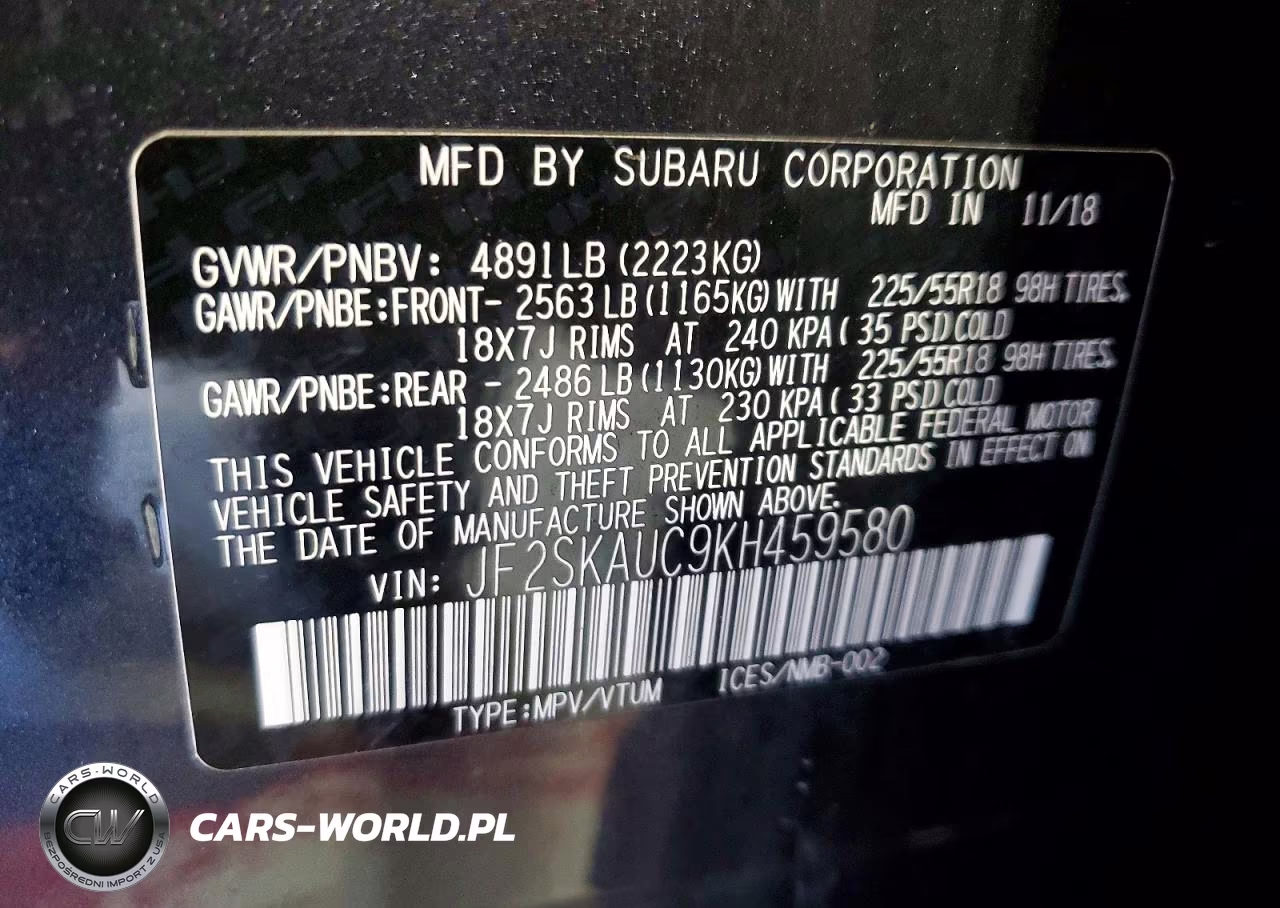 2019 Subaru Forester Limited VIN:JF2SKAUC9KH459580 - 13