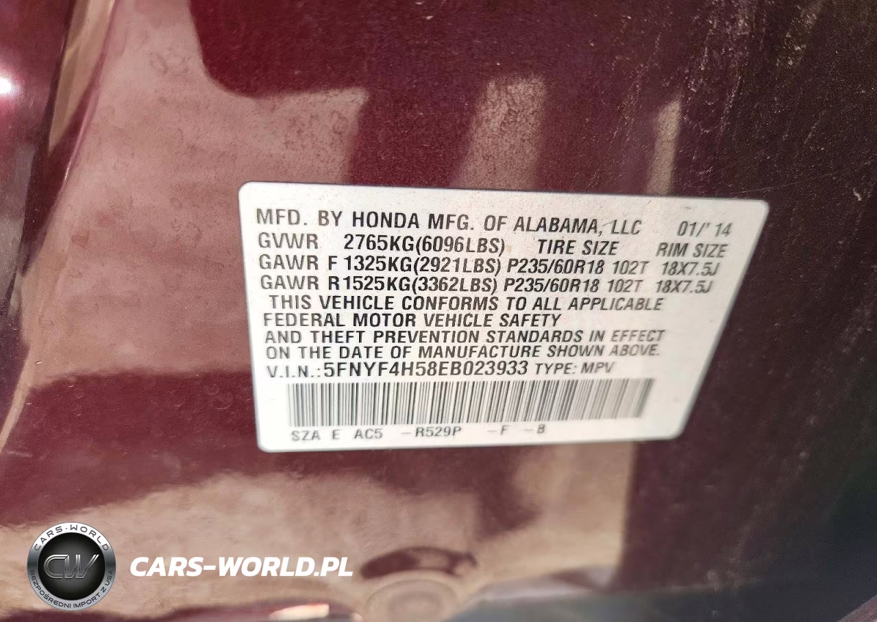 2014 Honda Pilot Exl VIN:5FNYF4H58EB023933 - 13
