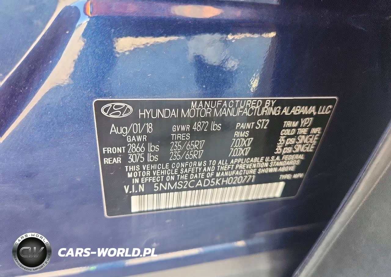 2019 Hyundai Santa Fe Se VIN:5NMS2CAD5KH020771 - 13