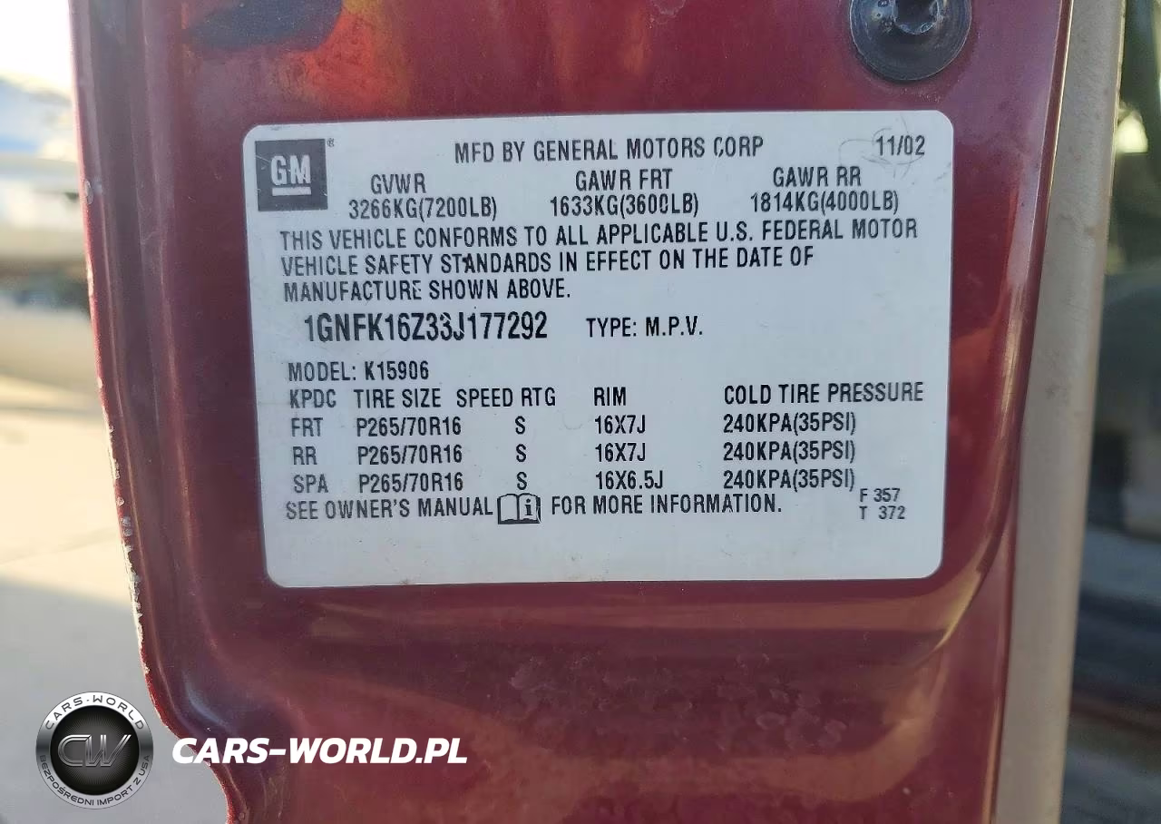 2003 Chevrolet Suburban K1500 VIN:1GNFK16Z33J177292 - 13