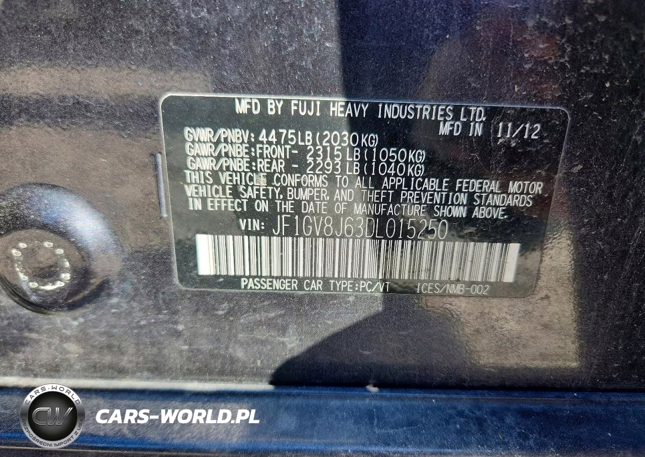 2013 Subaru Impreza Wrx Sti VIN:JF1GV8J63DL015250 - 12