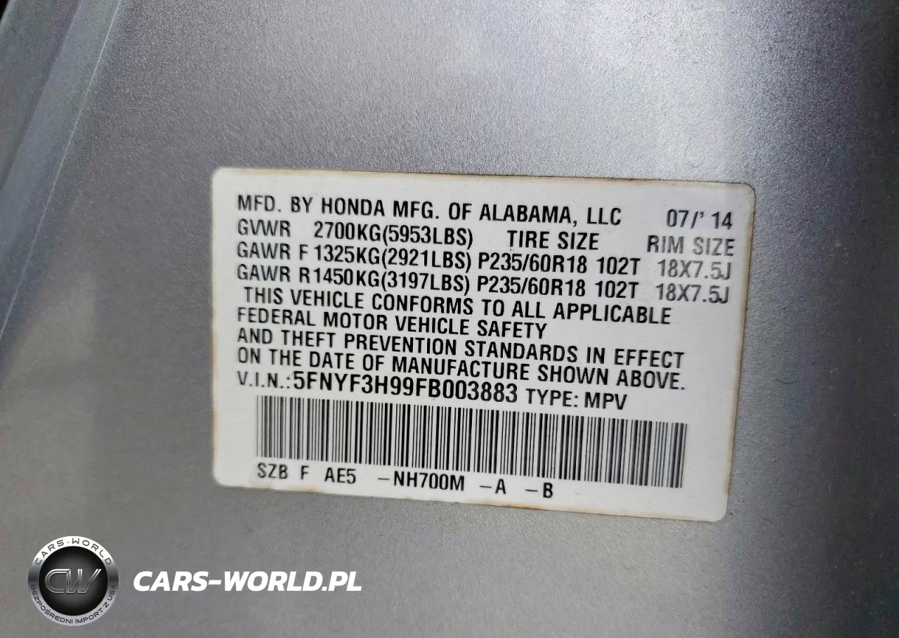 2015 Honda Pilot Touring VIN:5FNYF3H99FB003883 - 13