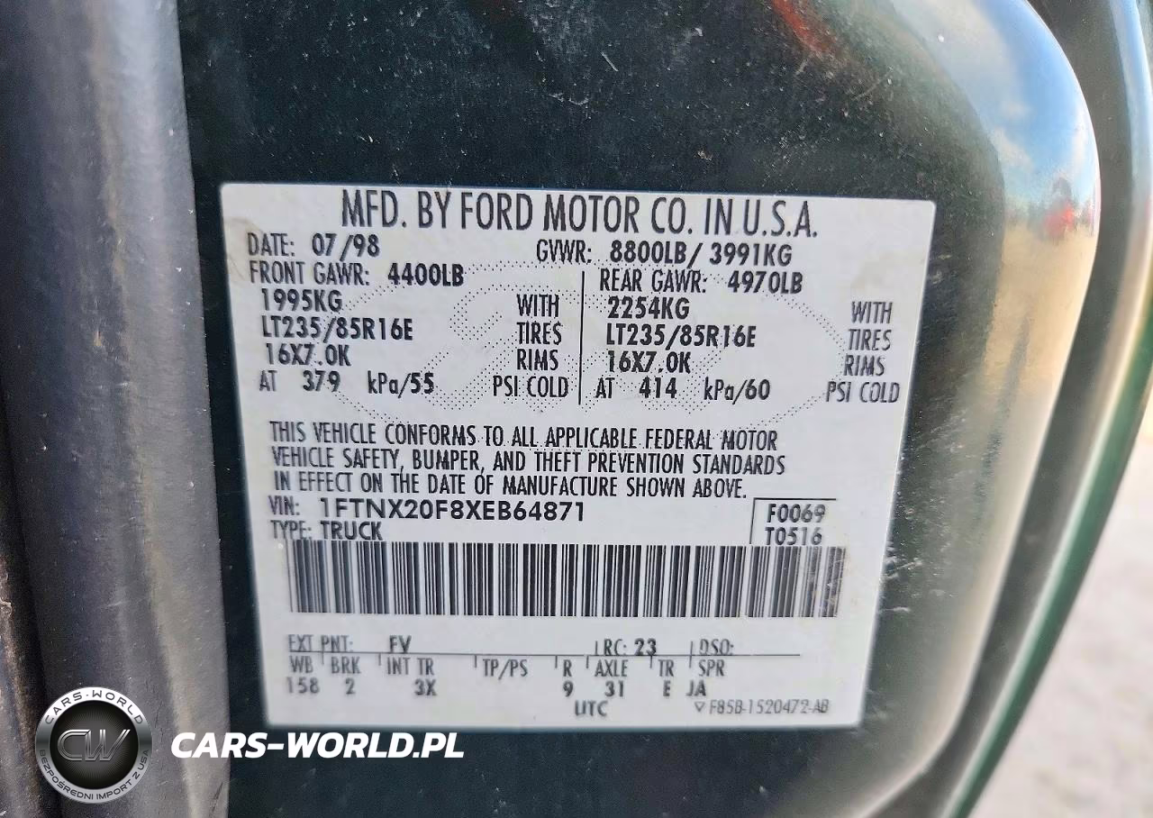 1999 Ford F250 Super Duty VIN:1FTNX20F8XEB64871 - 12