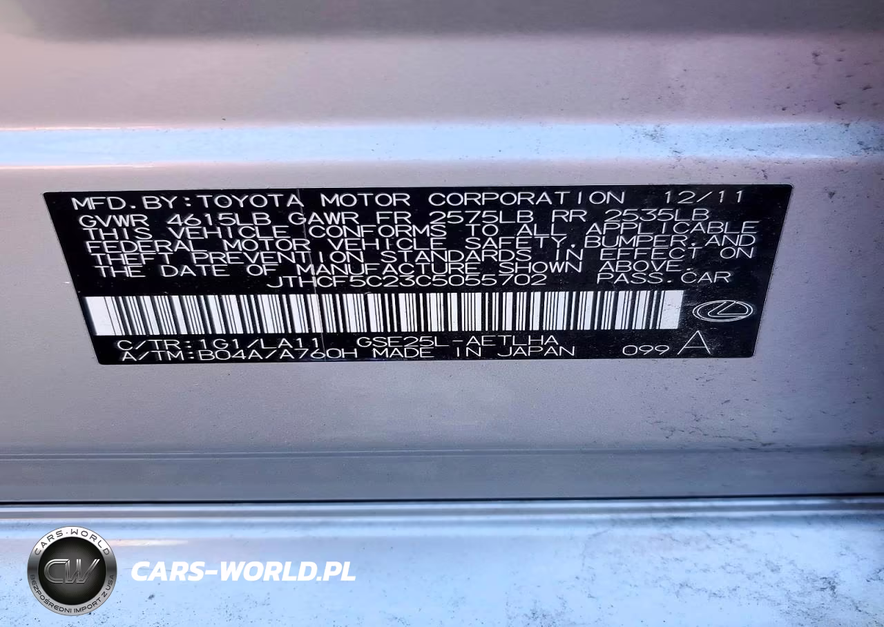 2012 Lexus Is 250 VIN:JTHCF5C23C5055702 - 12