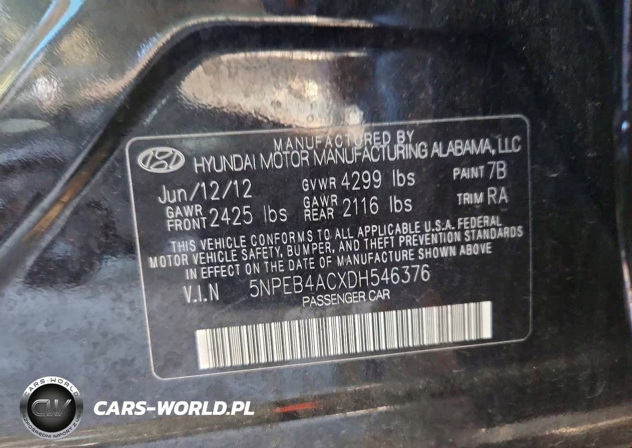 2013 Hyundai Sonata Gls VIN:5NPEB4ACXDH546376 - 12