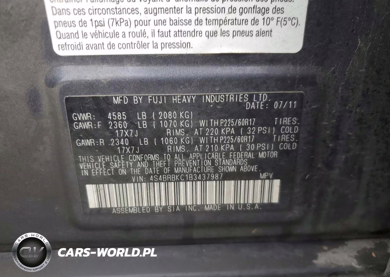 2011 Subaru Outback 2.5I Limited VIN:4S4BRBKC1B3437987 - 13