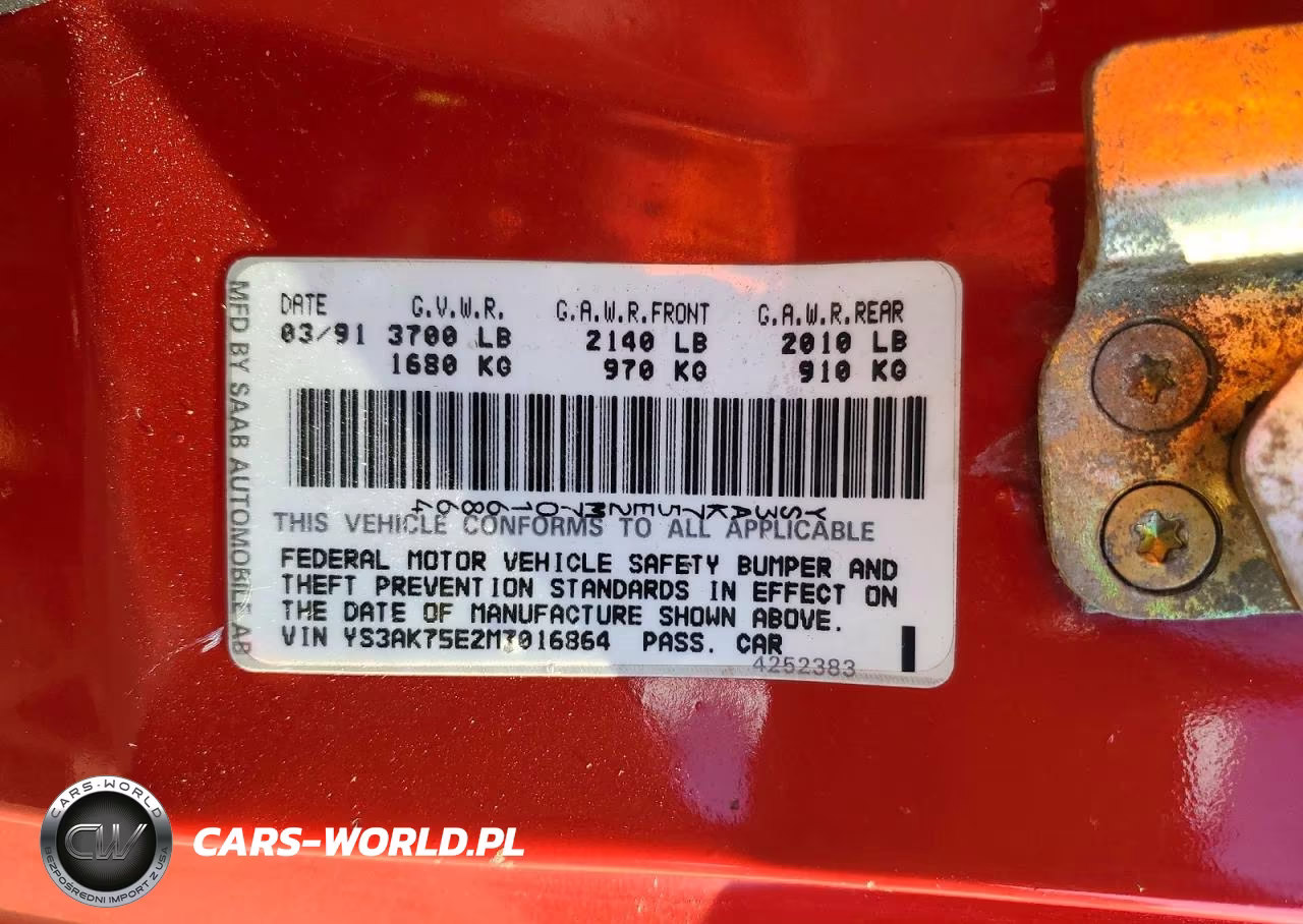 1991 Saab 900 S VIN:YS3AK75E2M7016864 - 12