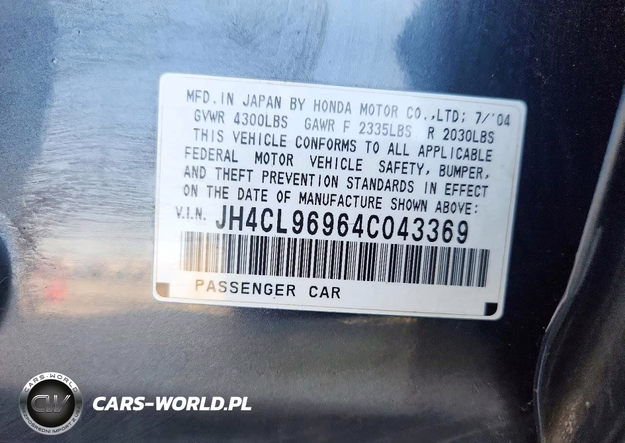 2004 Acura Tsx VIN:JH4CL96964C043369 - 13