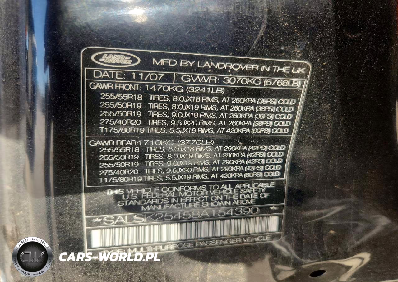 2008 Land Rover Range Rover Sport Hse VIN:SALSK25458A154390 - 13