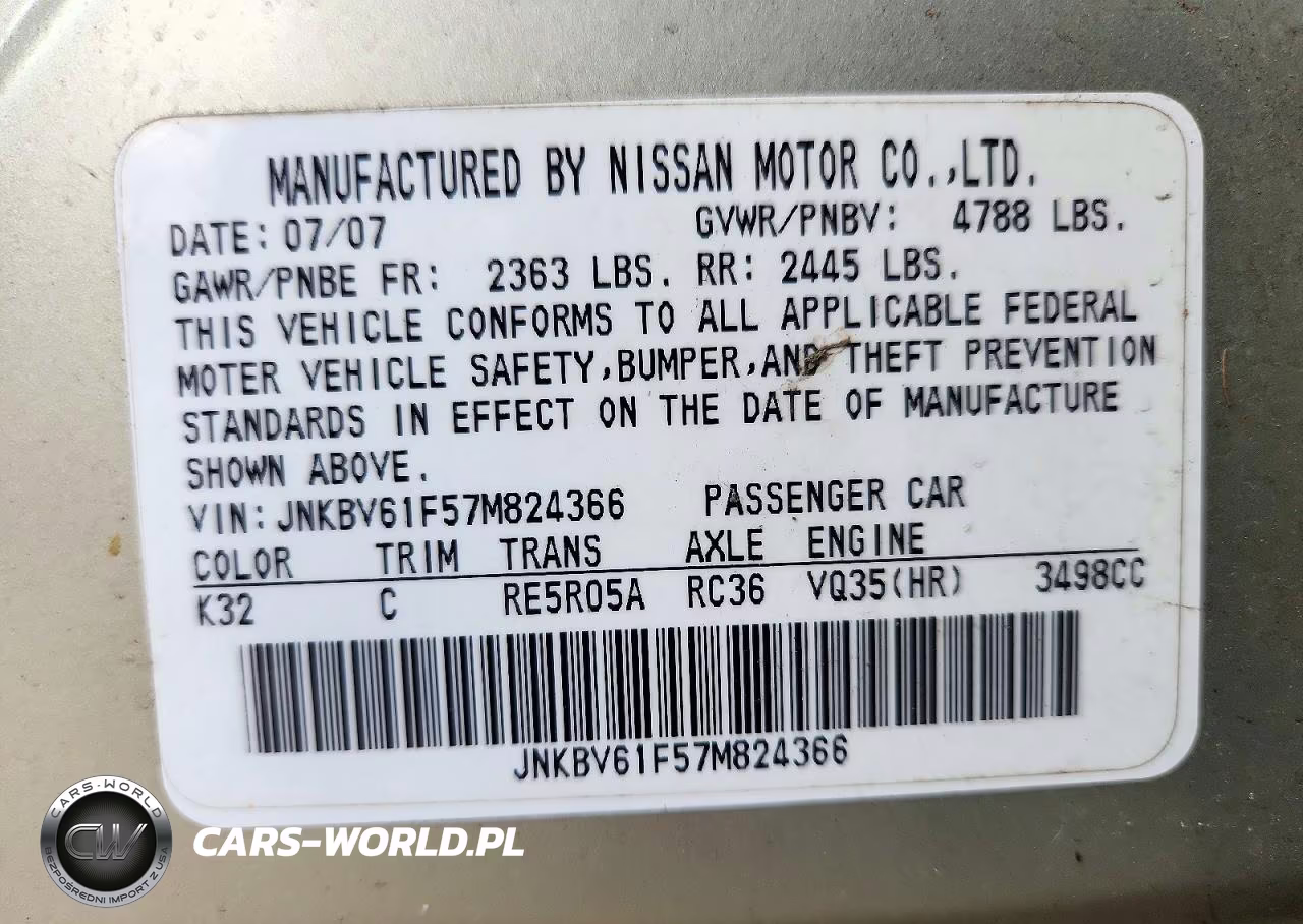 2007 Infiniti G35 X VIN:JNKBV61F57M824366 - 12