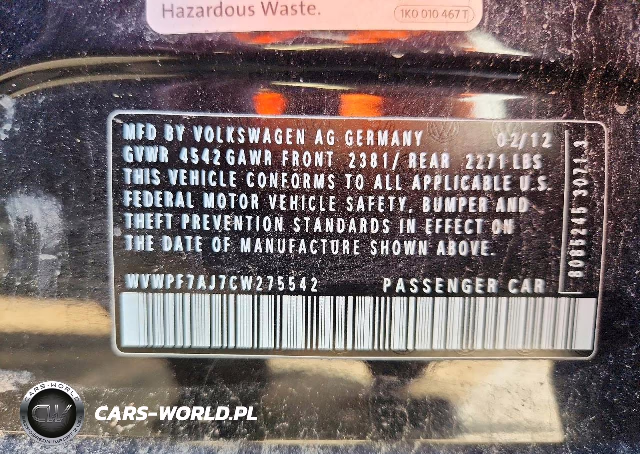 2012 Volkswagen Golf R VIN:WVWPF7AJ7CW275542 - 12