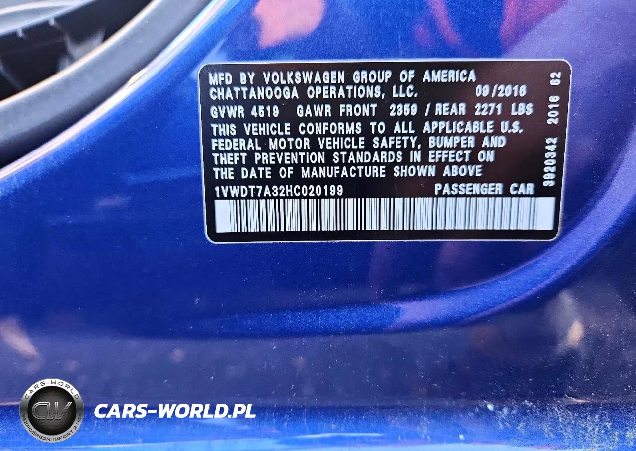 2017 Volkswagen Passat R-Line VIN:1VWDT7A32HC020199 - 12